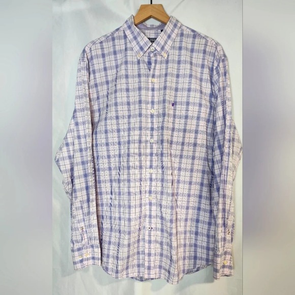 Izod Other - IZOD Mens Shirt Size L Purple Blue Plaid Button Down Cotton Classic Career‎
